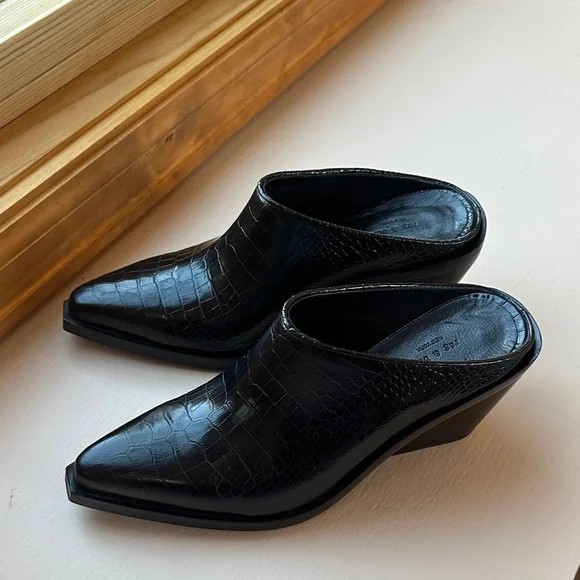Rag & Bone Santiago Black Croc Embossed Wedge Mule Size 36.5 6.5 - Picture 5 of 8